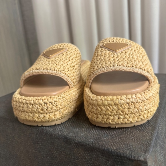 Prada Raffia Single-Band Platform Slides - Picture 6 of 16
